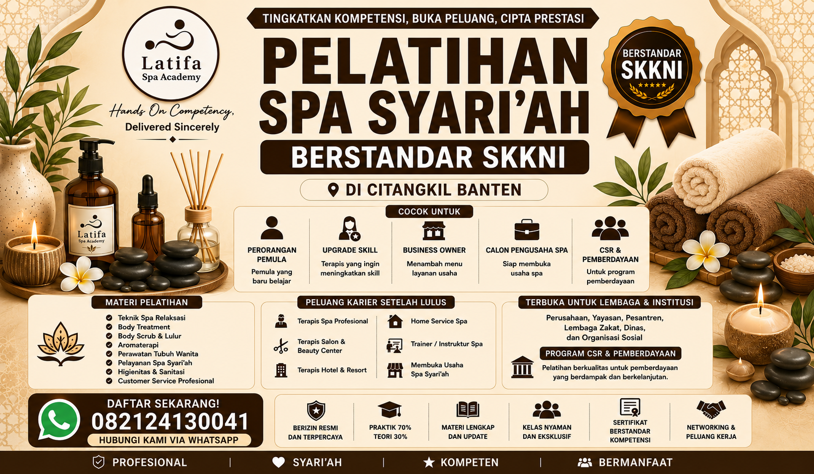 Pelatihan Spa Syari'ah Berstandar SKKNI di Citangkil Banten 082124130041